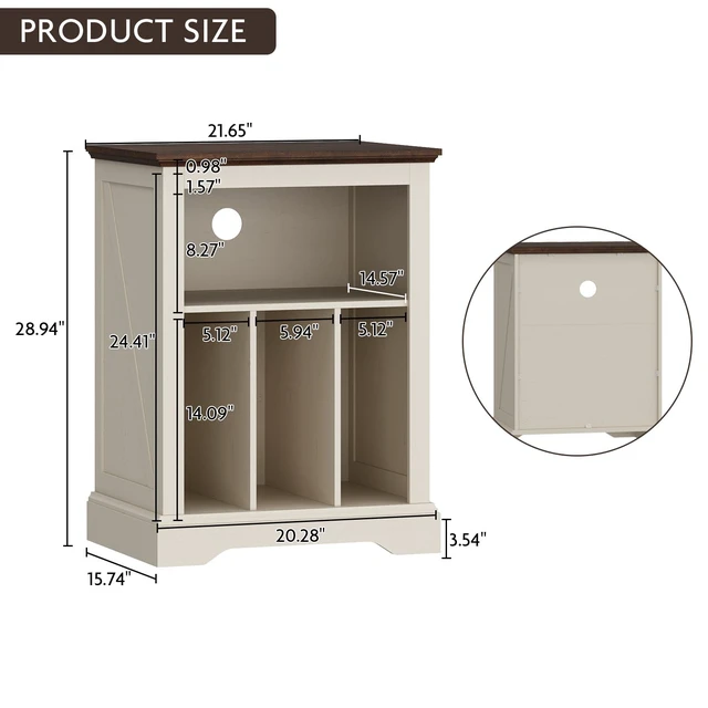 Alt view image 6 of 7 - Farmhouse Record Player Stand, 3 Tier End Table, Turntable Stand with Vinyl Record Storage, Wood Record Holder Cabinet Dispaly Shelf for Living Room,Bedroom,Office,Antique White
