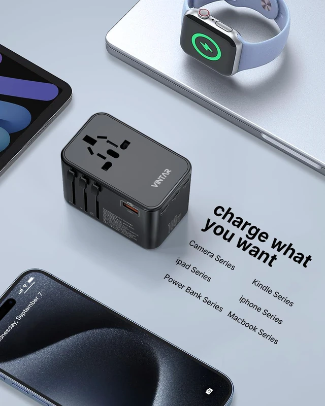 Alt view image 6 of 6 - Universal Travel Adapter 100W GaN, International Power Adapter 3 USB-C PD and 1 USB-A QC, Fast Charging for Laptops/Tablets/Phones, All-in-One Outlet Charger for EU UK US AU(Type C/G/A/I)