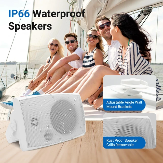 Alt view image 4 of 7 - 4 Inches 200 Watts Outdoor Bluetooth Speakers, Bluetooth 5.3,TWS Stereo Paring,Wall Mount Speaker System Waterproof Suitable for Patio Home Poolside Deck Backyard (Pair, White)