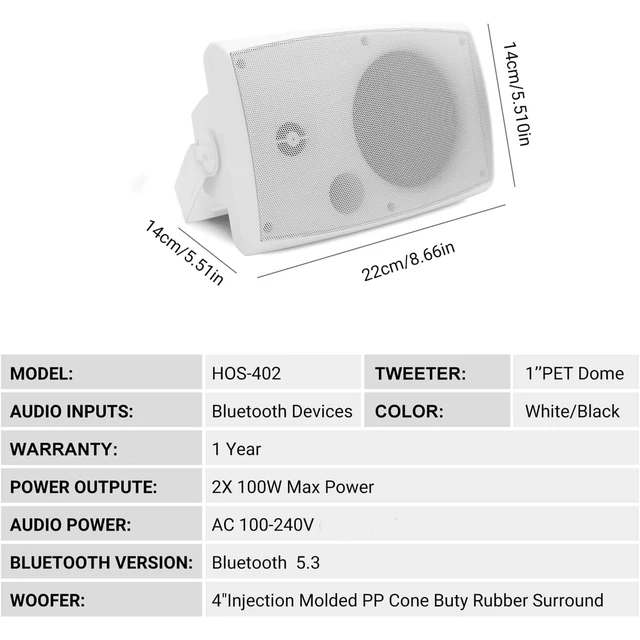 Alt view image 6 of 7 - 4 Inches 200 Watts Outdoor Bluetooth Speakers, Bluetooth 5.3,TWS Stereo Paring,Wall Mount Speaker System Waterproof Suitable for Patio Home Poolside Deck Backyard (Pair, White)