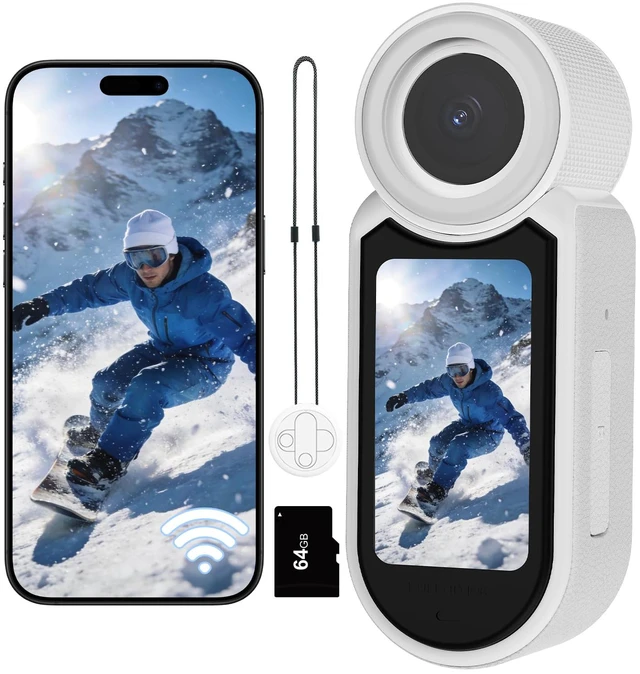 Main image of 2.7K 64G Thumb Action Camera Mini Body Camera with Magnetic Lanyard for Hands-Free POV Vlogging Outdoor Sports Recording Video Camera for Cycling, Traveling, Running (White)