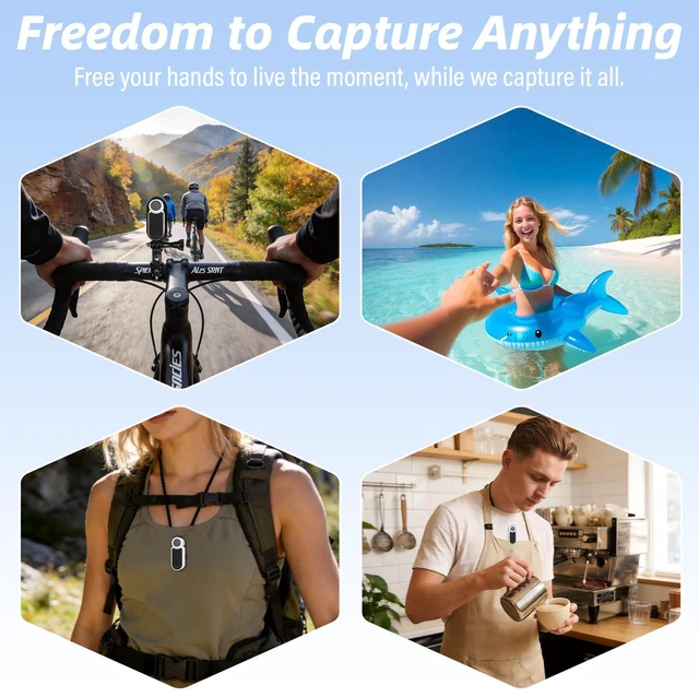 Alt view image 6 of 7 - 2.7K 64G Thumb Action Camera Mini Body Camera with Magnetic Lanyard for Hands-Free POV Vlogging Outdoor Sports Recording Video Camera for Cycling, Traveling, Running (White)