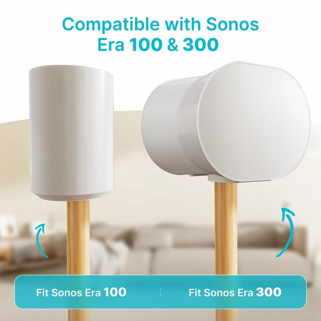 Alt view image 2 of 7 - Speaker Stands Pair for SONOS Era 100 and Era 300,11LBS Capacity,30.6" Fixed Height Floor Stand with Cable Management,Large Base with Two Feet Avaliable,Wooden Speaker Mount,White