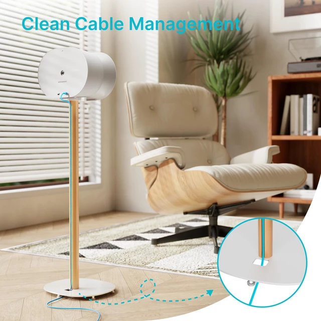 Alt view image 4 of 7 - Speaker Stands Pair for SONOS Era 100 and Era 300,11LBS Capacity,30.6" Fixed Height Floor Stand with Cable Management,Large Base with Two Feet Avaliable,Wooden Speaker Mount,White