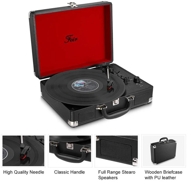 Alt view image 3 of 7 - Vinyl Record Player with Speakers 3 Speed Portable Turntable Suitcase Built in 2 Speakers RCA Line Out AUX Headphone Jack -Black