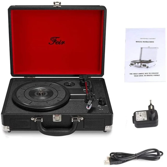 Alt view image 5 of 7 - Vinyl Record Player with Speakers 3 Speed Portable Turntable Suitcase Built in 2 Speakers RCA Line Out AUX Headphone Jack -Black