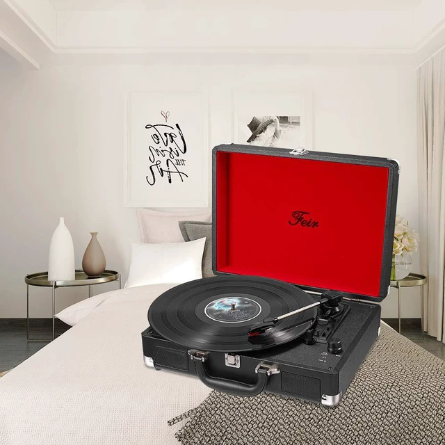 Alt view image 6 of 7 - Vinyl Record Player with Speakers 3 Speed Portable Turntable Suitcase Built in 2 Speakers RCA Line Out AUX Headphone Jack -Black