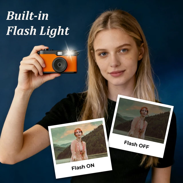 Alt view image 6 of 7 - Screen Free Digital Camera, Reusable 12MP Vintage Digital Camera with Unlimited DIY Filters, OTG Support and Flash Light for Summer Camp with 8GB Micro SD Card, OTG Adapter and Type-C CableOrange