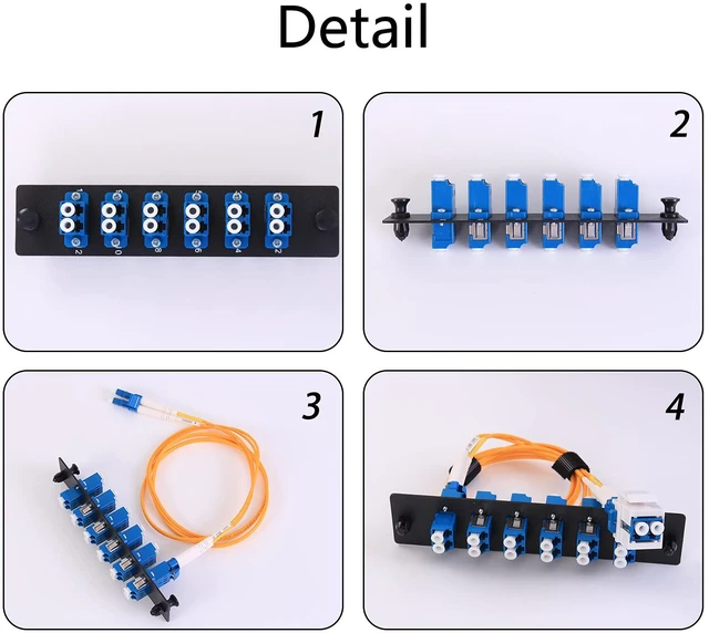 Alt view image 4 of 7 - 4 Pack Fiber Patch Panel Enclosure - 6 Duplex LC Adapters, 12 Fiber Optic Ports, LGX Compatible, LC UPC Blue, Single Mode and Multimode Compatible for 1.25G/10GB OS1-2/OM1-3 Networks