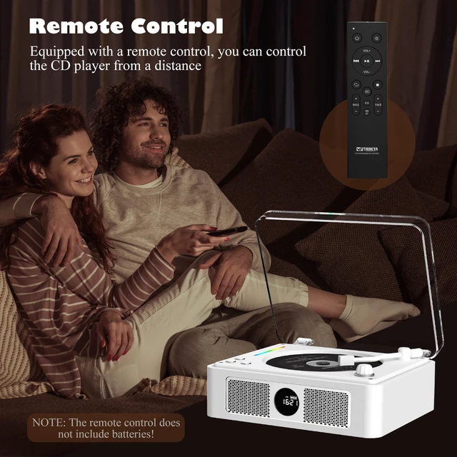Alt view image 6 of 7 - Retro Wooden CD Player for Home, Bluetooth Portable CD Player with Dual HiFi Speakers, 2600mAh Rechargeable CD Player for Home with Remote Control,Support SPDIF, USB/AUX,Headphone Jack,Optical Brown