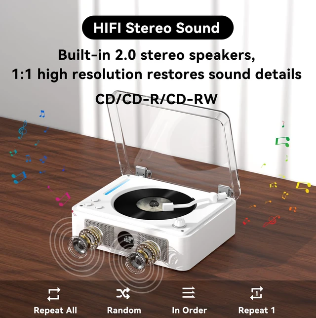 Alt view image 3 of 7 - Retro Wooden CD Player for Home, Bluetooth Portable CD Player with Dual HiFi Speakers, 2600mAh Rechargeable CD Player for Home with Remote Control,Support SPDIF, USB/AUX,Headphone Jack,Optical Brown