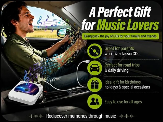 Alt view image 3 of 7 - Portable Car CD Player, Plug & Play CD Player for Car, Anti-Skip, USB & AUX Compatible, Works with Laptop/Desktop/TV(White)