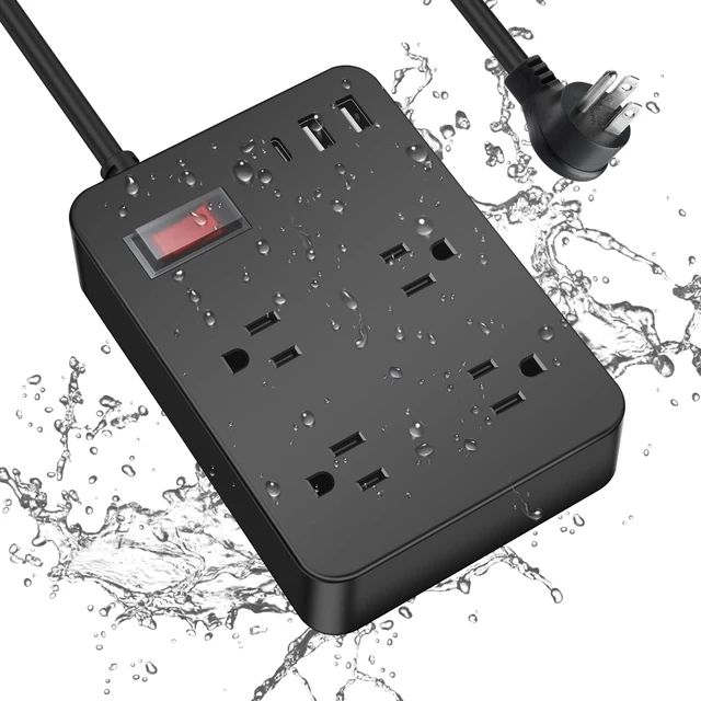 Main image of Outdoor Power Strip Weatherproof,Fast Charging Station 20W USB C,Waterproof Surge Protector 4 Outlets, Multi Outlet Extension for Camping, Garden, Kitchen,Bathroom,Flat Plug (Black, 25 FT Cable)
