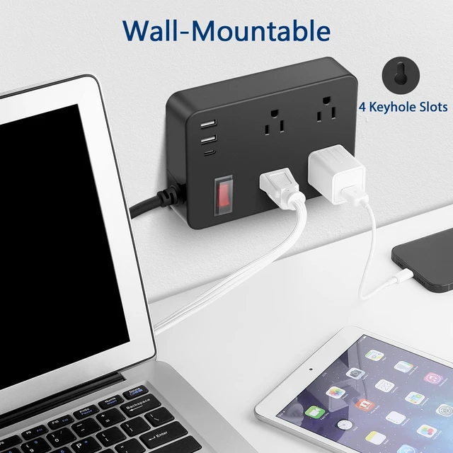 Alt view image 6 of 7 - Outdoor Power Strip Weatherproof,Fast Charging Station 20W USB C,Waterproof Surge Protector 4 Outlets, Multi Outlet Extension for Camping, Garden, Kitchen,Bathroom,Flat Plug (Black, 25 FT Cable)