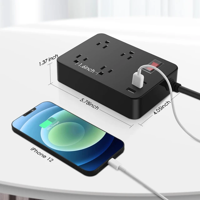 Alt view image 7 of 7 - Outdoor Power Strip Weatherproof,Fast Charging Station 20W USB C,Waterproof Surge Protector 4 Outlets, Multi Outlet Extension for Camping, Garden, Kitchen,Bathroom,Flat Plug (Black, 25 FT Cable)
