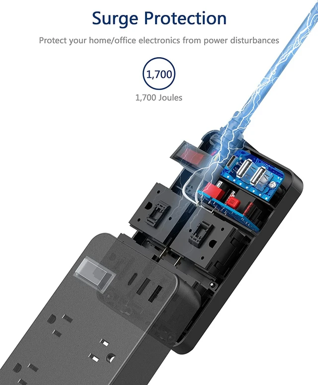 Alt view image 5 of 7 - Outdoor Power Strip Weatherproof,Fast Charging Station 20W USB C,Waterproof Surge Protector 4 Outlets, Multi Outlet Extension for Camping, Garden, Kitchen,Bathroom,Flat Plug (Black, 25 FT Cable)