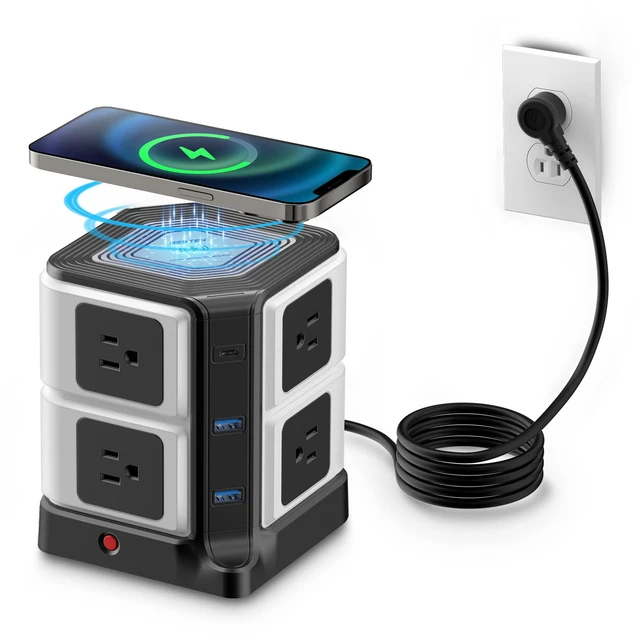 Main image of PD 20W USB C Power Strip with Wireless Charger 8-Outlet Surge Protector and 30W 3-Port USB Charging Dock Station,4000 Joules,ETL Listed,Dorm Room Accessories (8AC+3USB+Wireless Charger-Black)