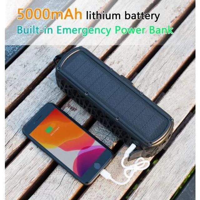 Alt view image 4 of 7 - Solar Bluetooth Speaker 60 Hours Play Time 5000mAh Power Bank Outdoor Portable Wireless Dual Speaker with Mic Stereo Sound Bass, for Home, Hiking, Travel, Riding, Beach, Camping-Black