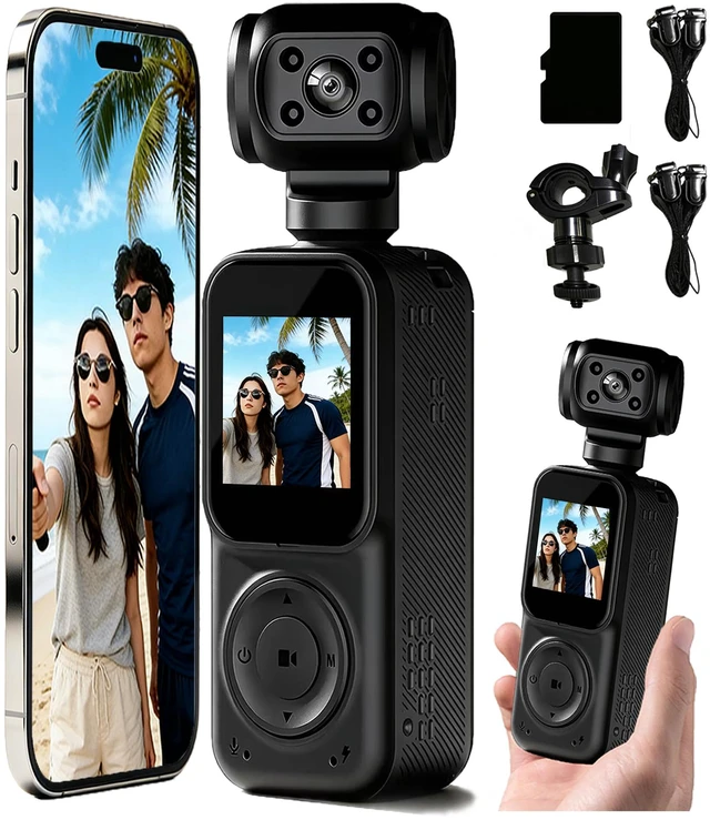 Main image of Pocket Camera 4K Output 64GB, WiFi Body Cameras with Audio and Video Recording, Dual Light&7 Hour Battery (Black)