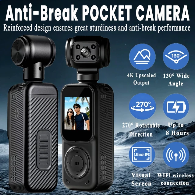 Alt view image 2 of 7 - Pocket Camera 4K Output 64GB, WiFi Body Cameras with Audio and Video Recording, Dual Light&7 Hour Battery (Black)