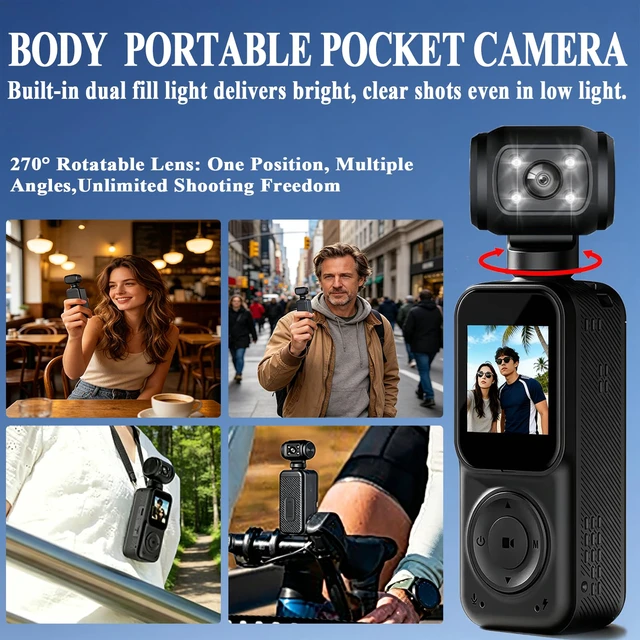 Alt view image 3 of 7 - Pocket Camera 4K Output 64GB, WiFi Body Cameras with Audio and Video Recording, Dual Light&7 Hour Battery (Black)