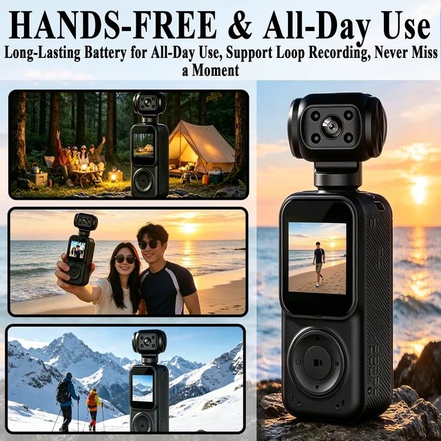 Alt view image 5 of 7 - Pocket Camera 4K Output 64GB, WiFi Body Cameras with Audio and Video Recording, Dual Light&7 Hour Battery (Black)