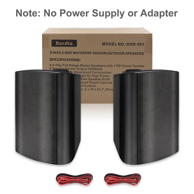 Alt view image 3 of 7 - 5.25 Inches Passive Outdoor Speakers Wired Waterproof, 300 Watts Wall Mount Speakers All Weather for Patio Indoor Deck Countryard (1 Pair, Black)
