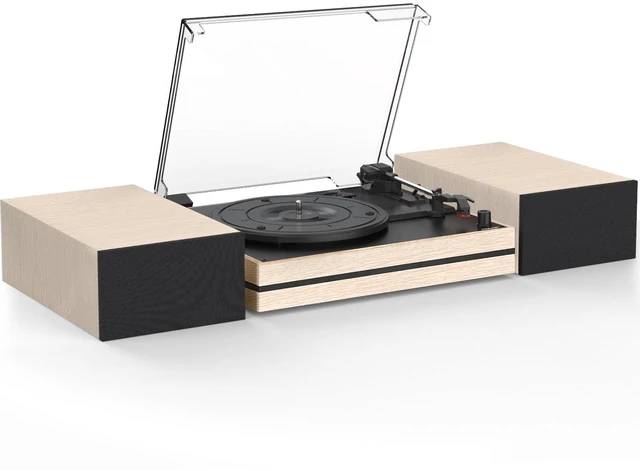 Main image of Record Player for Vinyls with External Speakers Belt-Drive Retro Turntables for Vinyl Records Dual Stereo Speakers LP Vinyl Players 3 Speed Wireless AUX-in Headphone Auto Stop Classic White