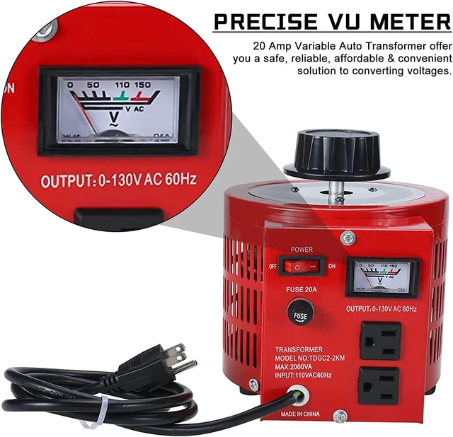 Alt view image 6 of 7 - 2000VA Variable Transformer Voltage Regulator Transformer Converter Auto Variable,20Amp Variable Transformer,110V Input 0-130V Output AC Voltage Regulator,4 Extra Fuses