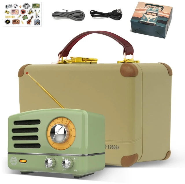 Main image of Portable Bluetooth Speaker, OTR Metal Vintage Small Wireless Speaker, FM Retro Radio with Antenna AUX, High Fidelity Stereo Audio with Suitcase, for Gift Home Outdoor