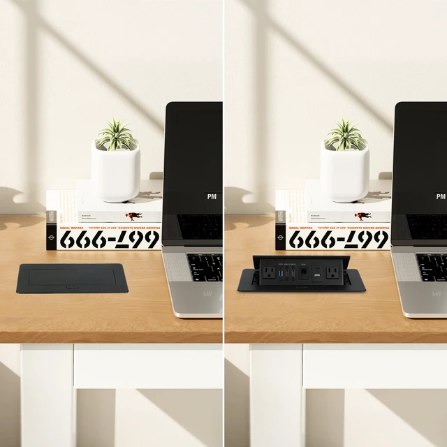 Alt view image 4 of 7 - Table Pop Up Outlet, Desktop Pop Up Socket Center Countertop Socket Multimedia Strip Socket Connection Box Countertop with USB 3.0/2×AC/2×HDMI/USB-A/USB-C/LAN for Conference Desk Office (Black-3)