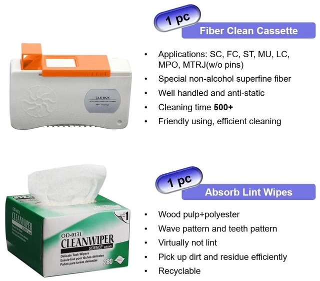 Alt view image 5 of 7 - Fiber Optic Cleaning Kit Fiber Optic FTTH Cleaner Tools with 1.25mm / 2.5mm Fiber Optic Cleaner Pens and Cleaning Sticks Wipes for Cleaning FC SC ST LC MU Connectors