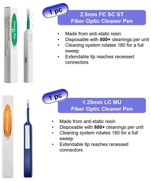 Alt view image 6 of 7 - Fiber Optic Cleaning Kit Fiber Optic FTTH Cleaner Tools with 1.25mm / 2.5mm Fiber Optic Cleaner Pens and Cleaning Sticks Wipes for Cleaning FC SC ST LC MU Connectors