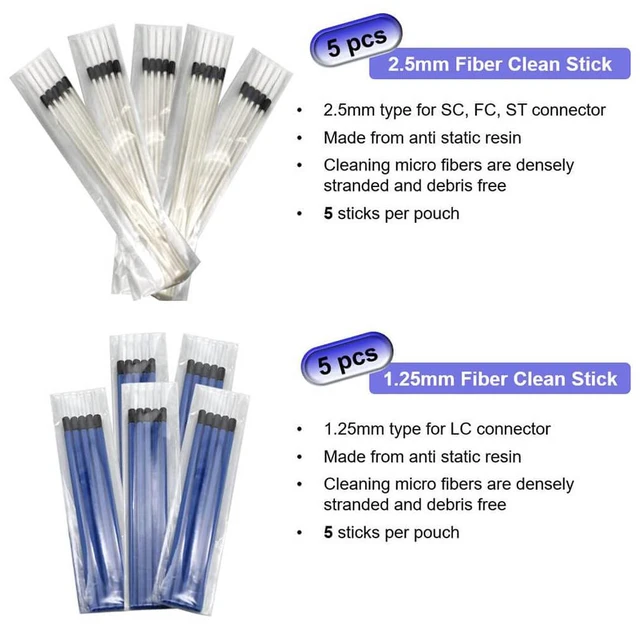 Alt view image 7 of 7 - Fiber Optic Cleaning Kit Fiber Optic FTTH Cleaner Tools with 1.25mm / 2.5mm Fiber Optic Cleaner Pens and Cleaning Sticks Wipes for Cleaning FC SC ST LC MU Connectors