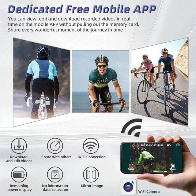 Alt view image 5 of 7 - WiFi Bicycle Rear Camera with Tail Light, WiFi HD 1080P 150° Wide Angle Lens Intelligent Vibration Detection Power on/Off Waterpoof Bike Dash Camera, Starlight Night Vision G-Sensor (Black2)