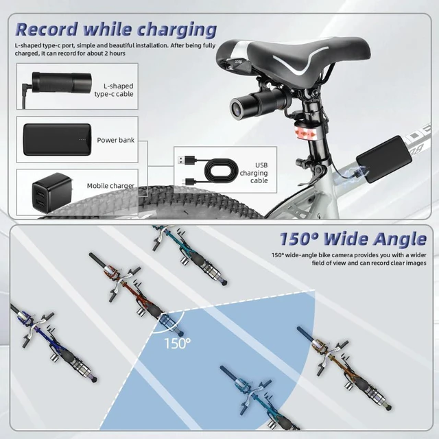 Alt view image 7 of 7 - WiFi Bicycle Rear Camera with Tail Light, WiFi HD 1080P 150° Wide Angle Lens Intelligent Vibration Detection Power on/Off Waterpoof Bike Dash Camera, Starlight Night Vision G-Sensor (Black2)