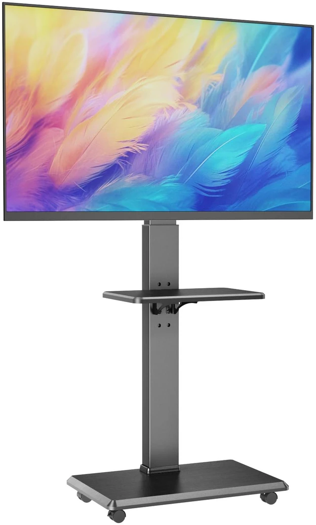 Main image of Rolling TV Stand, Mobile TV Cart for 32-75 Inch TVs up to 110 lbs, 18 Adjustable Heights, TV Floor Stand with Swivel Mount & Shelf, Max VESA 600x400mm, TV Stand on Wheels for Bedroom, Office, Outdoor