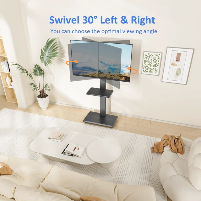 Alt view image 4 of 4 - Rolling TV Stand, Mobile TV Cart for 32-75 Inch TVs up to 110 lbs, 18 Adjustable Heights, TV Floor Stand with Swivel Mount & Shelf, Max VESA 600x400mm, TV Stand on Wheels for Bedroom, Office, Outdoor