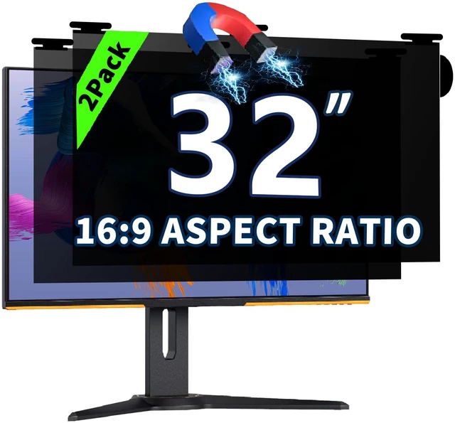Main image of 2 Pack Magnetic Hanging Computer Privacy Screen 32 Inch for 16:9 Widescreen Monitor, Removable Privacy Screen Anti Glare Blue Light Computer Screen Shield, Anti-Scratch 32 in Protector Film