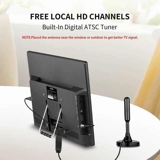 Alt view image 2 of 4 - 14'' Portable TV,Small TV with Batterys-HDMI,USB,AV Slot and 1 Antenna,Remote Control,12 Volt car Cable/AC for RV car/Camping/Kitchen