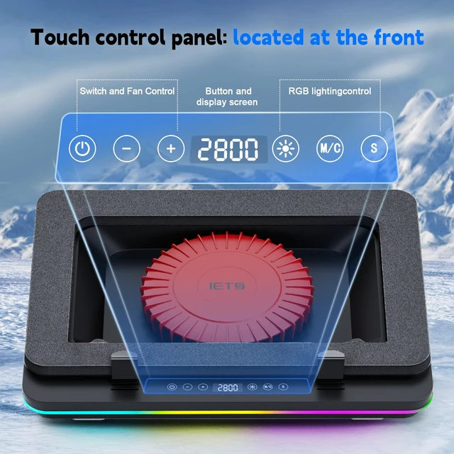 Alt view image 7 of 7 - GT600 RGB Laptop Cooling Pad Equipped with Gigantic Turbo-Fan5.5inch Diameter,Sealed Foam for Rapid Cooling Gaming Laptop,14.1-19.3 inch Laptop Cooler with 3-Port USB Hub,Dust Filter