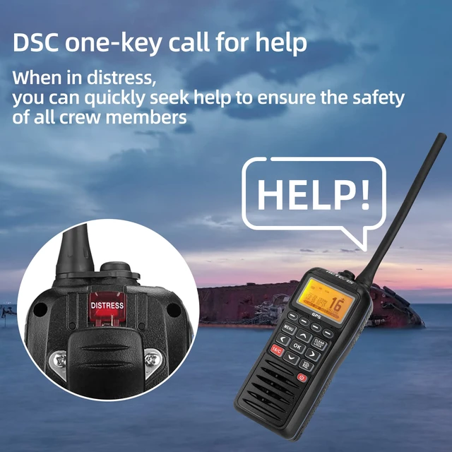 Alt view image 4 of 4 - RM40 Marine Radio with GPS,DSC Distress Call,Mob Alarm,IP67 Waterproof Floating Handheld Radio,NOAA Weather Alert,1500mAh Battery,International Channels,for Boats Sailing Coast Guard (1 Pack)