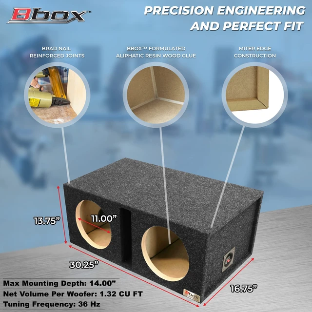 Alt view image 4 of 4 - Bbox Dual 12 Inch Subwoofer Box Ported Vented Enclosure 35 Hz Tuned 1.4 Cu Ft Per Sub Pro Series