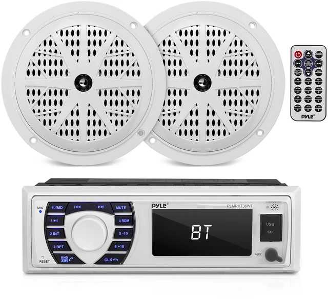 Main image of Marine Receiver & Speaker Kit - In-Dash LCD Digital Stereo Built-in Bluetooth & Microphone w/ AM FM Radio System 5.25 Waterproof Speakers (2) MP3/USB/SD Readers & Remote Control - PLMRKT36WT