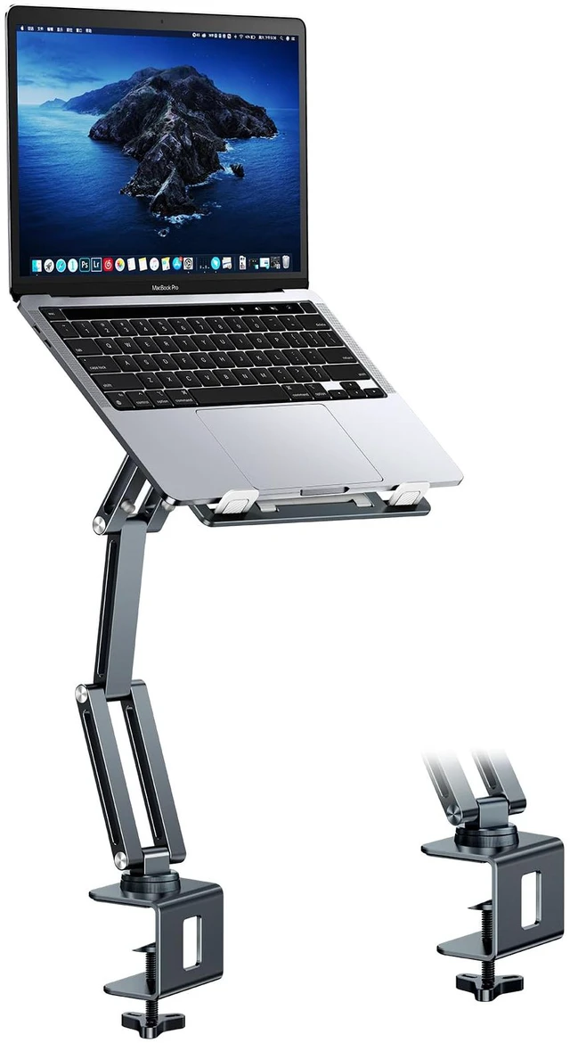 Main image of Laptop Mount for Desk, Tablet Arm Mount with 360° Rotating, Aluminum Laptop Tray Adjustable, Foldable Computer Stand/Holder, Fit for 11-15 Inch Laptops (Grayish Green)