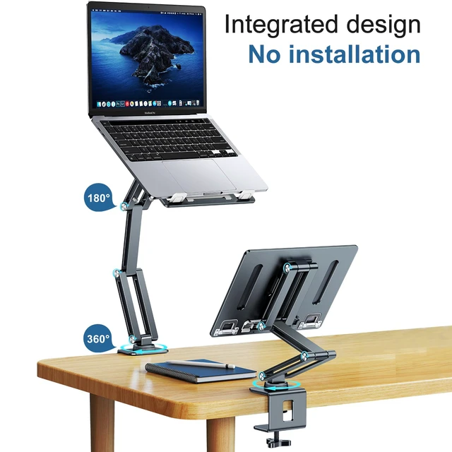 Alt view image 2 of 7 - Laptop Mount for Desk, Tablet Arm Mount with 360° Rotating, Aluminum Laptop Tray Adjustable, Foldable Computer Stand/Holder, Fit for 11-15 Inch Laptops (Grayish Green)