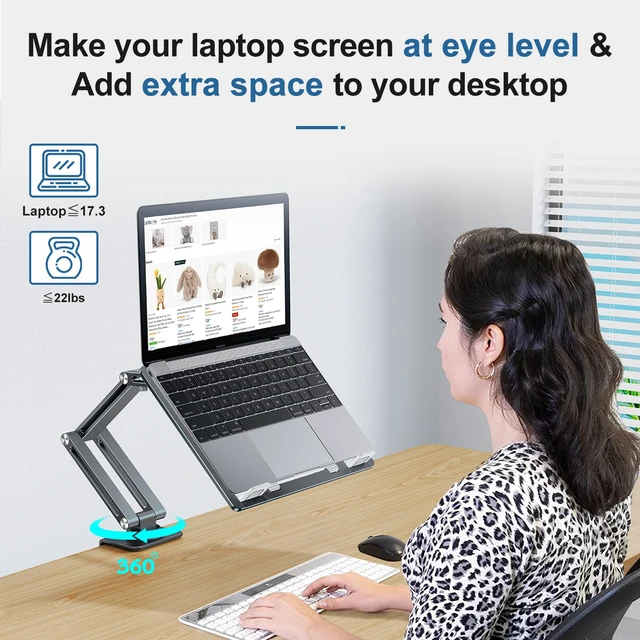 Alt view image 4 of 7 - Laptop Mount for Desk, Tablet Arm Mount with 360° Rotating, Aluminum Laptop Tray Adjustable, Foldable Computer Stand/Holder, Fit for 11-15 Inch Laptops (Grayish Green)