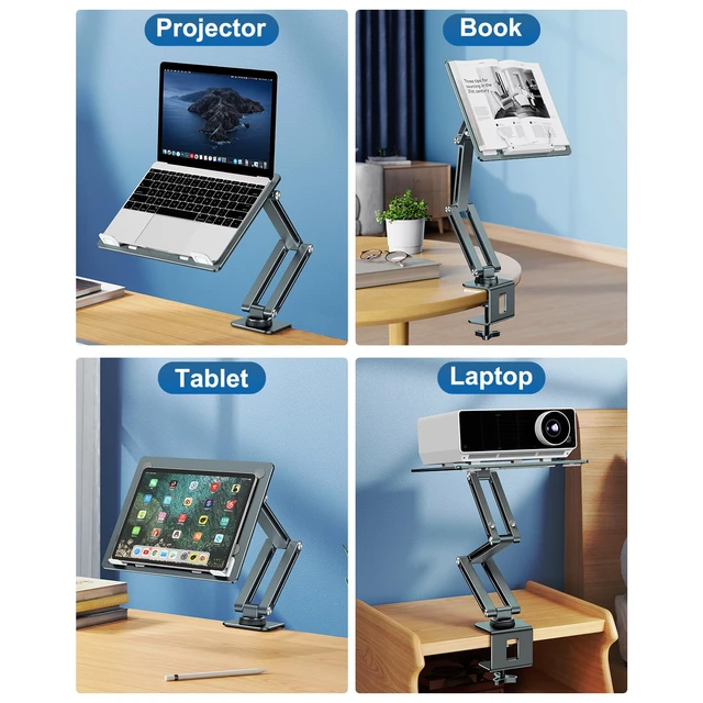 Alt view image 5 of 7 - Laptop Mount for Desk, Tablet Arm Mount with 360° Rotating, Aluminum Laptop Tray Adjustable, Foldable Computer Stand/Holder, Fit for 11-15 Inch Laptops (Grayish Green)
