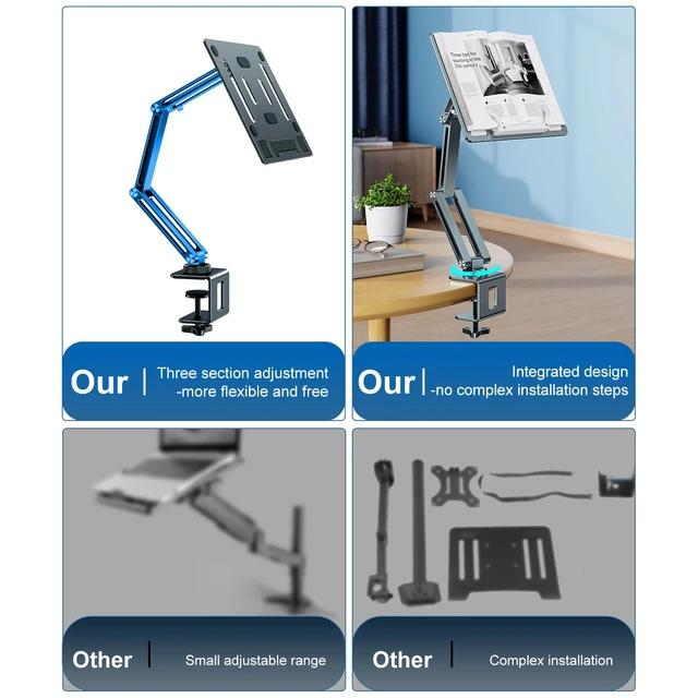 Alt view image 7 of 7 - Laptop Mount for Desk, Tablet Arm Mount with 360° Rotating, Aluminum Laptop Tray Adjustable, Foldable Computer Stand/Holder, Fit for 11-15 Inch Laptops (Grayish Green)