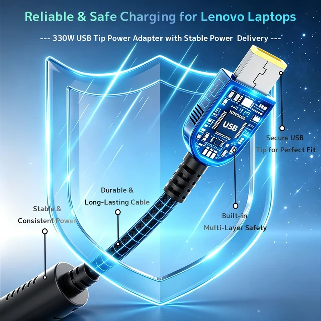 Alt view image 4 of 7 - 330W Slim GaN Laptop Charger Compatible with Lenovo Legion pro 7 7i 5i 5 9 9i 15 16 17 16IRX8 16IRX9 RTX 4070 4080 4090 Yoga AIO 7 ADL330SDC3A GX21M50608 20V 16.5A Gaming AC Adapter Power Supply Cord